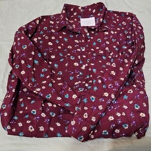 Sonoma Burgundy Floral Blouse